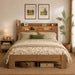 Wooden Queen Bed Frame with Storage Headboard, Farmhouse Platform