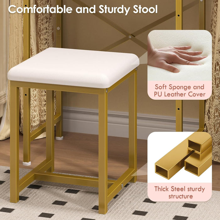 Small Makeup Vanity Desk with Mirror & Chair, Mini Vanity Desk Table Set with Fabric Storage Drawer, 19.7" Compact Vanity Desk for Girls, Dressing Table with Chair for Bedroom, White Golden