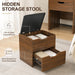 3 in 1 Small Walnut Vanity with Stool & Glass Top, Make up Table with Flip up Mirror & Lights, Modern Cute Teen Vanity Desk with Drawers for Small Space (Walnut+Black, 18.9'' L)