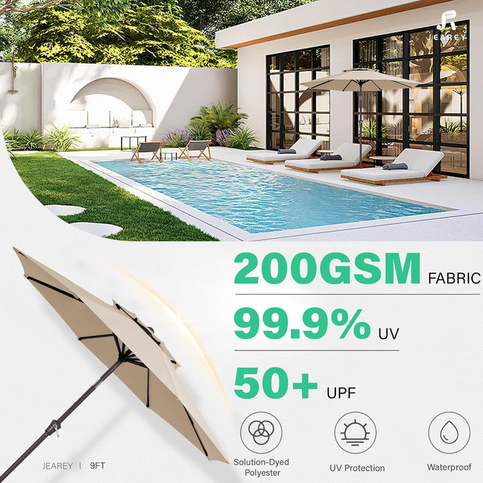 Nine Foot Patio Umbrella With Tilt And Crank Beige UV Protected