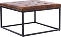 Square Ottoman Coffee Table, Faux Leather Ottoman Foot Rest Upholstered Button Tufted Ottoman for Living Room with Metal Frame, Yellowish Brown & Black Base