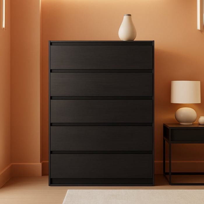 Black 5 Drawer Dresser for Bedroom, 15" D X 23.7" W X 40.4" H in Simply Chest of Drawers, Wood Storage Dresser with Drawers for Living Room Hallway Entryway, Black