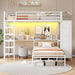 Bunk Bed Twin over Twin with Hall Tree, Charging Station and LED Lights, L-Shaped Bunk Bed with Desk, 5 Storage Drawers, Twin Bunk Beds with Guardrail & Stairs, No Box Spring Needed, White