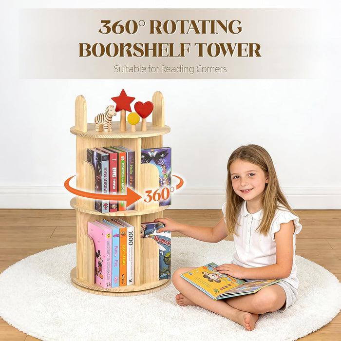 Rotating Solid Pinewood Five Tier Corner Bookshelf