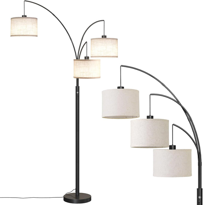 3 Lights Floor Lamp for Living Room, 78" Tall Standing Lamp with Hanging Drum Shade, Modern Arc Floor Lamps with Heavy Base, Mid Century Arched Tree Floor Lamp for Bedroom, Office, Corner
