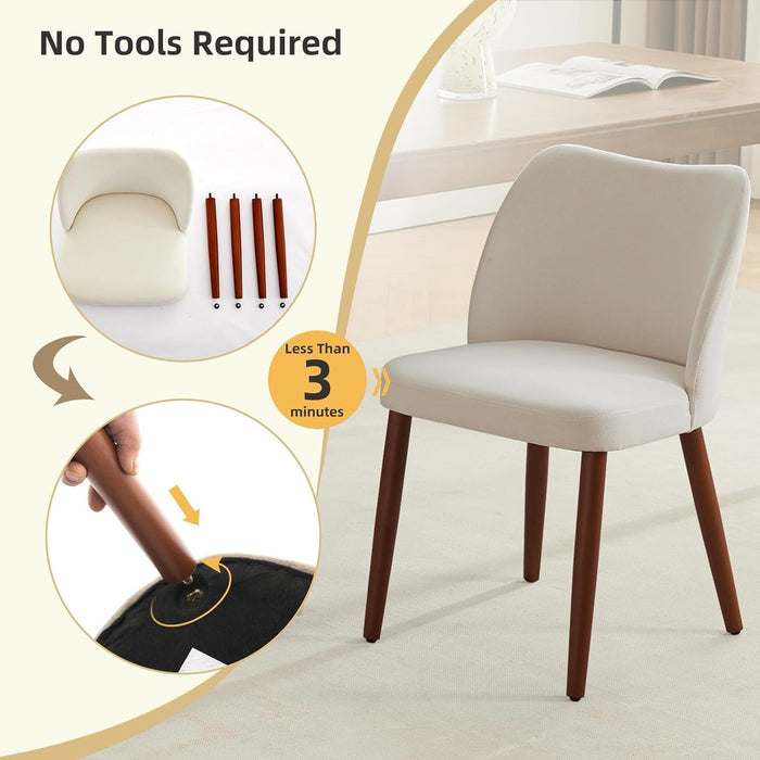 Linen Dining Chair Set of 4 Upholstered Fabric Dining Chair with Wood Legs, Wing Backrest, Wooden Kitchen Chairs with Thick Cushions, Leveling Feet for Dining Room, Living Room, White