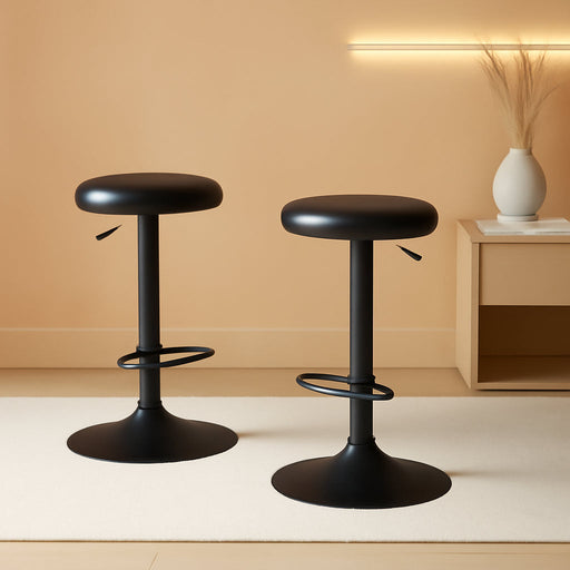 Adjustable Bar Stools Set of 2, Backless Counter Height Bar Stools, Modern Swivel round Metal Counter Stools, Armless Bar Chairs with Footrest for Kitchen Island, Pub Cafe, Black