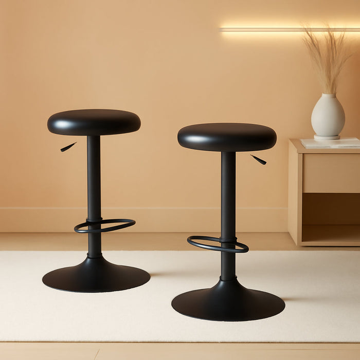 Adjustable Bar Stools Set of 2, Backless Counter Height Bar Stools, Modern Swivel round Metal Counter Stools, Armless Bar Chairs with Footrest for Kitchen Island, Pub Cafe, Black