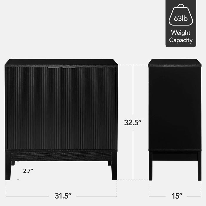 2-Door Modern Storage Cabinet, Buffet, Sideboard, Media Cabinet, Cupboard, Entryway Accent Table, Bookcase W/Reeded Panels and Adjustable Shelves – Black