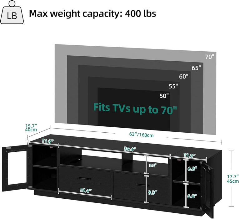TV Stands for Living Room, Modern TV Stand for 65/70 Inch TV, LED TV Entertainment Center with Storage & Power Outlets, TV Console Cabinet, Black