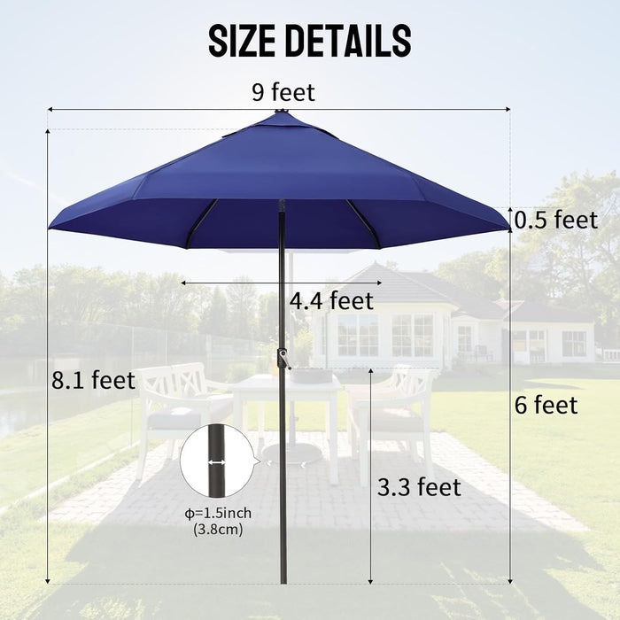CROWN SHADES 9 Ft Patio Umbrella Olefin with Patented Slot-Lock