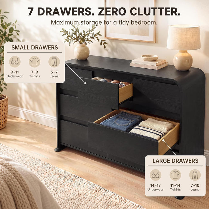 Black Dresser for Bedroom, 47.2" Wood Chest of 7 Drawers