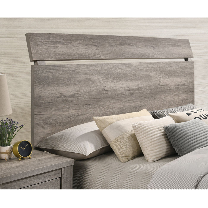 Floren Contemporary Weathered Gray Wood Bedroom Set, Queen Panel Bed, Dresser, Mirror, Two Nightstands, Chest