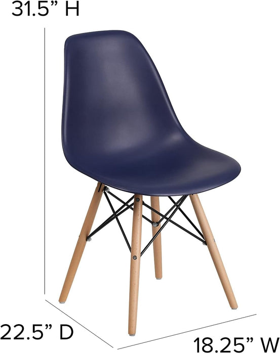 Elon Series Navy Plastic Chair with Wooden Legs for Versatile Kitchen, Dining Room, Living Room, Library or Desk Use