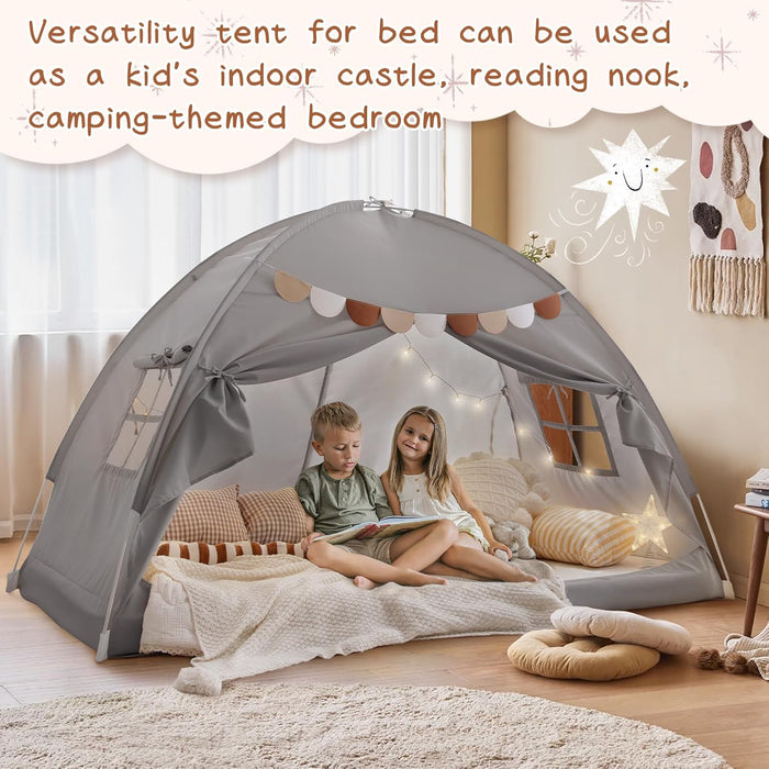 Bed Tent Bed Canopy Bunk Twin Size for Kids, Toddler Tent Indoor Floor Privacy Sleeping Tents Playhouse Drafty Room, Twin Bed Tents Blackout Space on Bed for Boys Girl Birthday, Christmas House Gift