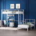 Twin over Twin Bunk Bed with Desk, 15'' Extra High Guardrail Loft Bed with LED Lights,2 Charging Station,And 2 Storage Drawers,2 Deckers Bed,Metal Space Saving Platform Bed with Vanity,White