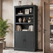 71” Tall Bookshelf and Bookcase with Doors and Adjustable Shelves | 5-Tier Storage Book Cases, Thick Wood and Sturdy, Industrial Display Cabinet for Living Room, Home Office, Bedroom, Black
