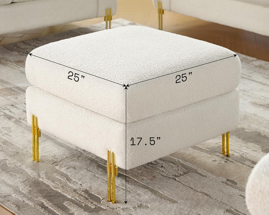 Large Ottoman, Square Ottoman Sofa with Metal Legs, Oversized Footrest for Living Room, Bedroom, Offwhite Bouclé