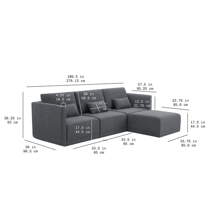 Drew Modular Sectional Sofa with Ottoman by Drew Barrymore, Charcoal