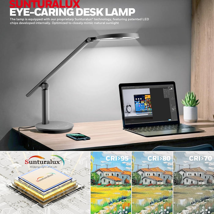 H6 Desk Lamp for Home Office, Dimmable Reading Table Light, Gray