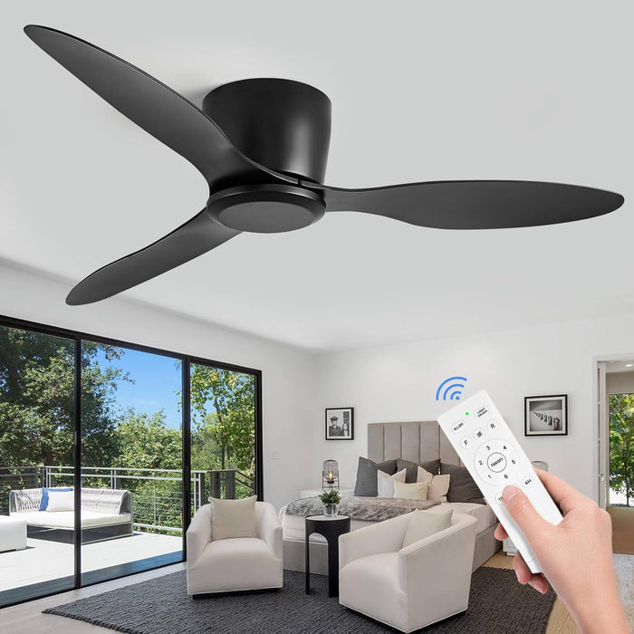 Ceiling Fans No Light with Remote Control Flush Mount 42 Inch Black Low Profile Ceiling Fan without Lights for Bedroom Kitchen Living Room Outdoor Indoor 6 Speed Reversible DC Motor FCC