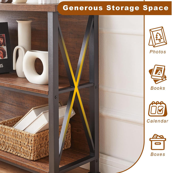 Hombazzar 3 Tier Bookshelf,35.4" Wide Short Bookshelf,Brown