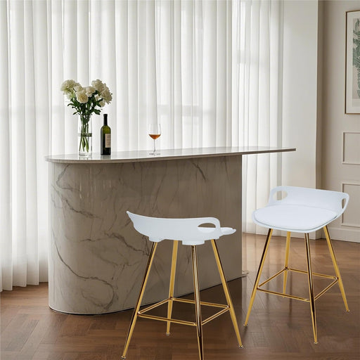 Bar Stools Set of 2, Gold Bar Stools, Counter Height Stools with Leather Padded Seats and Footrests, 26 Inch White Barstools for Kitchen Island, Farmhouse or Home Bar