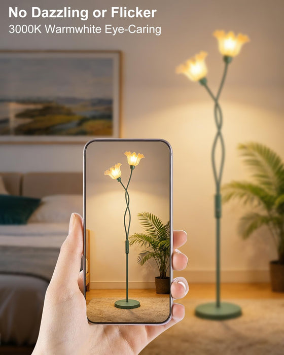 Flower Floor Lamp for Living Room, Modern Dimmable Floor Lamp with DIY Goosenecks & Bulbs Included, Spring Green 2 Light Standing Tall Lamp for Bedroom/Kids Room/Sofa Beside/Corner Decor