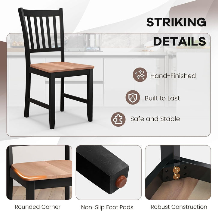 Wood Dining Chairs Set of 4, High Back Kitchen Chairs with Solid Rubber Wood Legs, Non-Slip Foot Pads, Max Load 300 Lbs, Farmhouse Seat Dining Room Chairs