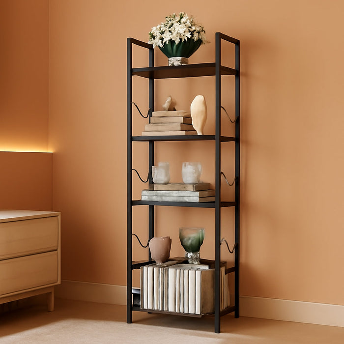 5 Tier Narrow Bookshelf: Tall Bookcase Shelf with Edge Protection, Industrial Modern Bookshelves for Bedroom Living Room Home Office (Black)