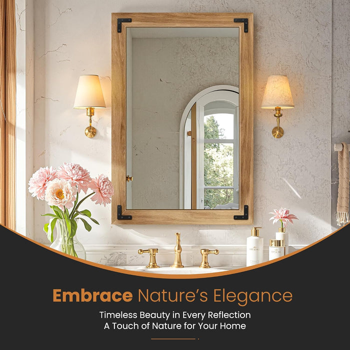 Wood Framed Bathroom Vanity Mirror for Wall, 24"X36" Farmhouse Mirror