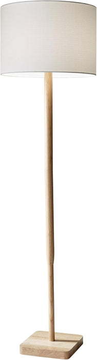 Floor Lamp with Natural Rubberwood Base and White Linen Lampshade – 3-Way Adjustable Brightness, Lamp for Bedroom, Living Room, and House Décor, 58.5” X 16”