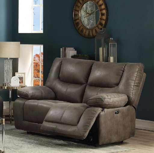 Gray Leather Reclining Loveseat with USB Charging