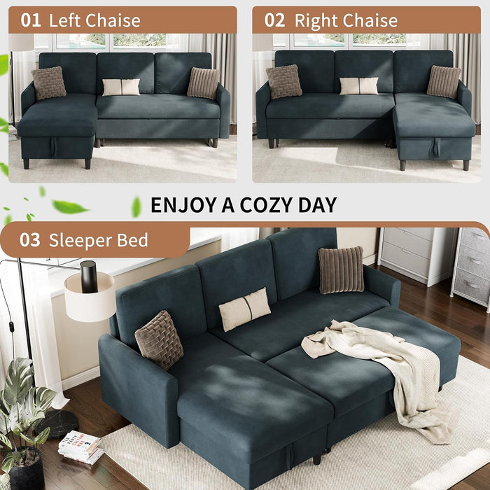 Dark Gray Convertible Sectional Sofa Bed StorageDrawer