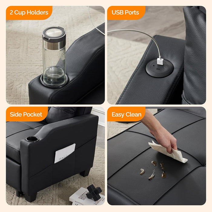 Black Multifunctional Sleeper Chair SofaBed Usb Ports