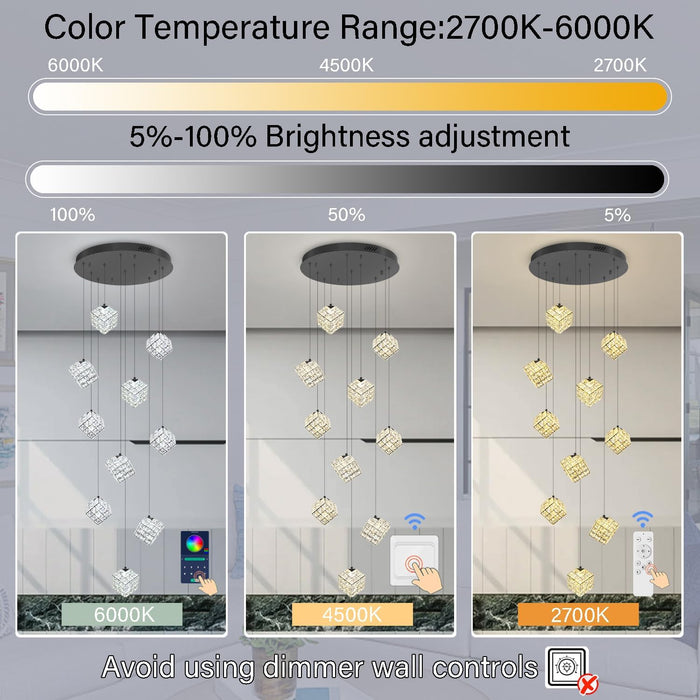 10-Lights LED Staircase Chandelier Modern Foyer Chandeliers Large Chandelier for High Ceilings,Crystal Pendant Light for Living Room Stairwell Dining Room Entryway