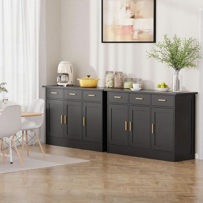 Buffet Cabinet with Storage - Buffets & Sideboards Kitchen Storage Cabinet, Wood Console Table Coffee Bar Accent Cabinets for Living Room Dining Room Entryway Large 3 Doors & Drawers, Black 47.2"W