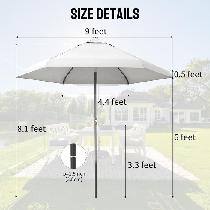 CROWN SHADES 9 Ft Patio Umbrella with Auto-Tilt & Olefin Fabric - Patented 45°Edge Connection Wind Resistant Outdoor Umbrella for Table, Pool, Beach, Effortless Crank System