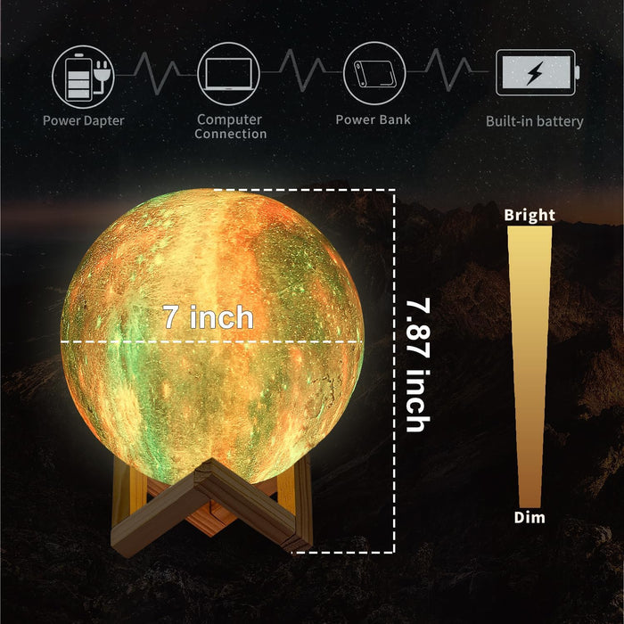 Moon Lamp, Night Light, 16 Colors LED Moon Light 7.0 Inch 3D Printing Kids Light Lamp with Stand, Remote&Touch Control, USB Rechargeable, Gift for Kids Friends Parent Birthday Christmas New Year
