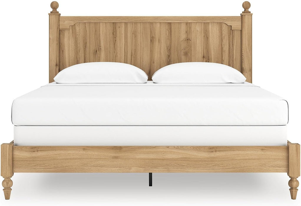 Signature Design by Ashley Galletyn Country Rustic Panel Bed, Foundation or Box Spring Needed, King, Light Brown