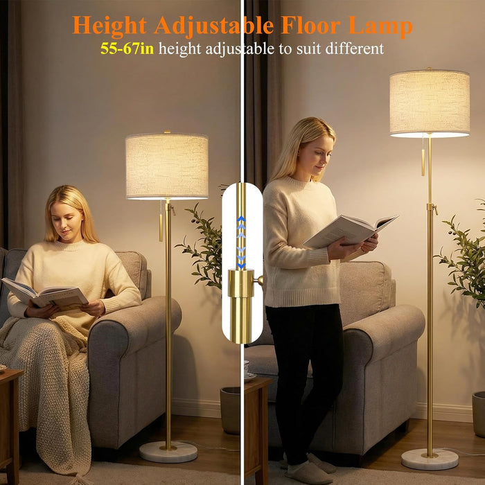 Gold Floor Lamps for Living Room, 55"-67" Height Adjustable Modern Tall Lamp, 3-Way Dimmable Standing Lamp for Bedroom Office Reading Corner Home Decor, New House Warming Gifts
