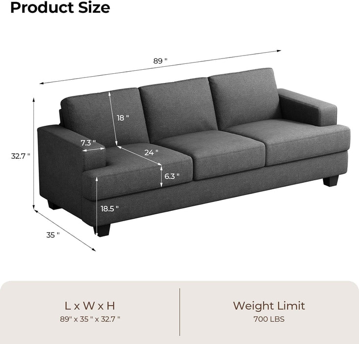 Oversized Gray Sofa with Extra Deep Seats