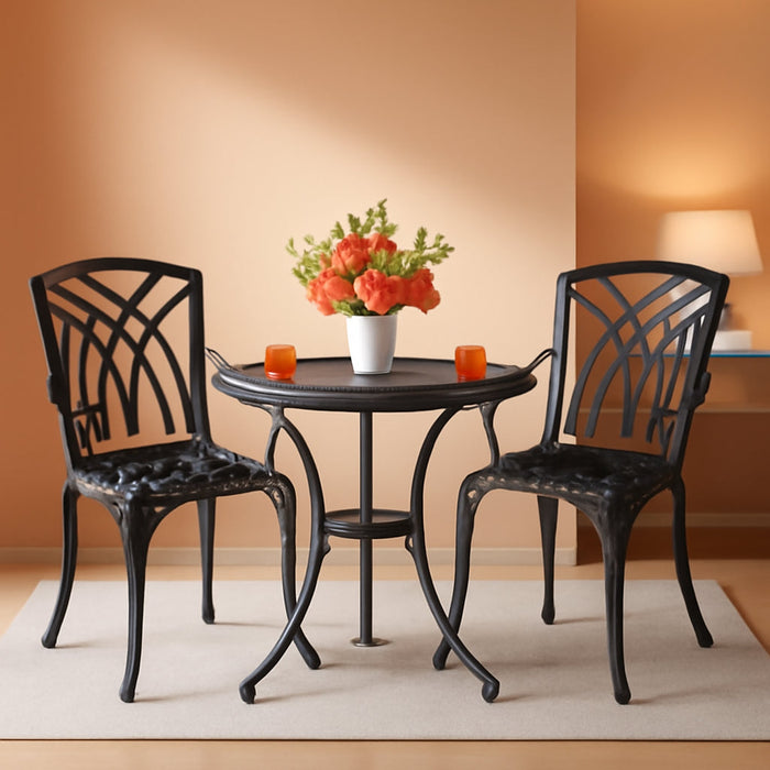 Outdoor 3 Piece Bistro Set Cast Aluminum Bistro Table and Chairs Set of 2, All Weather Bistro Patio Set, Patio Furniture for Garden Black