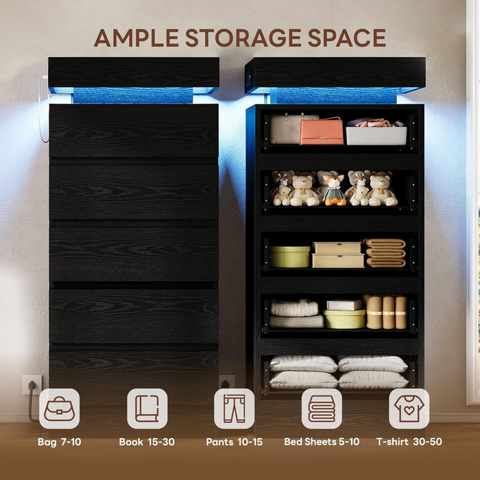 54Inch Tall Dresser With Five Drawers LEDIlluminated
