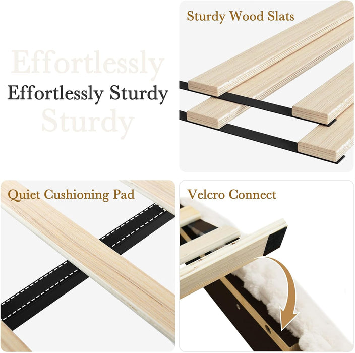 Queen Size Bed Frame with Headboard, Queen Size Corduroy Upholstered Platform Bed Frame with Soft Headboard, No Box Spring Needed, Easy Assembly, Cream