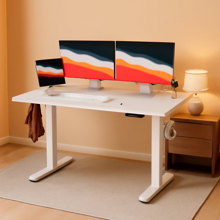 Electric Standing Desk, 48" X 24" Whole Piece Desktop, Adjustable Height Computer Desk, 4 Height Memory Settings, Sit Stand up Desk for Home Office, White
