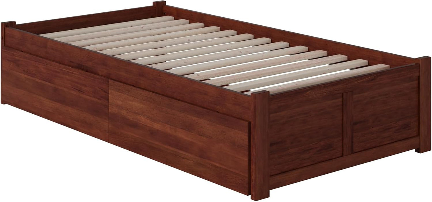 Concord Twin XL Size Platform Bed with Footboard & Storage Drawers in Walnut