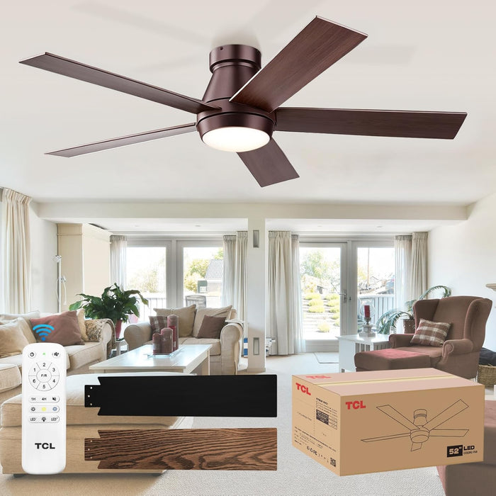 Ceiling Fan with Light: Oil Rubbed Bronze Finish 5 Wood Grain Blade Low Profile Remote Control Flush Mount DC Reversible 3CCT Dimmable Noiseless Fan with Light for Indoor and Room