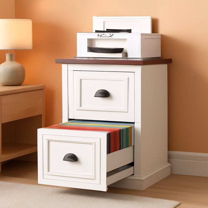 Vertical File Cabinet with 2 Drawers for Home Office, White