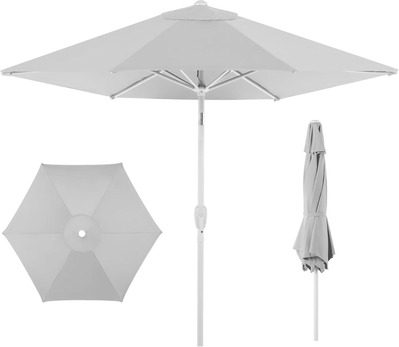 Best Choice Products 7.5Ft Patio Umbrella White Pole, Outdoor Market Umbrella with Push Button Tilt and Crank Lift, Steel Pole Umbrella for Backyard Patio Garden Pool Outdoor Shade - Fog Gray